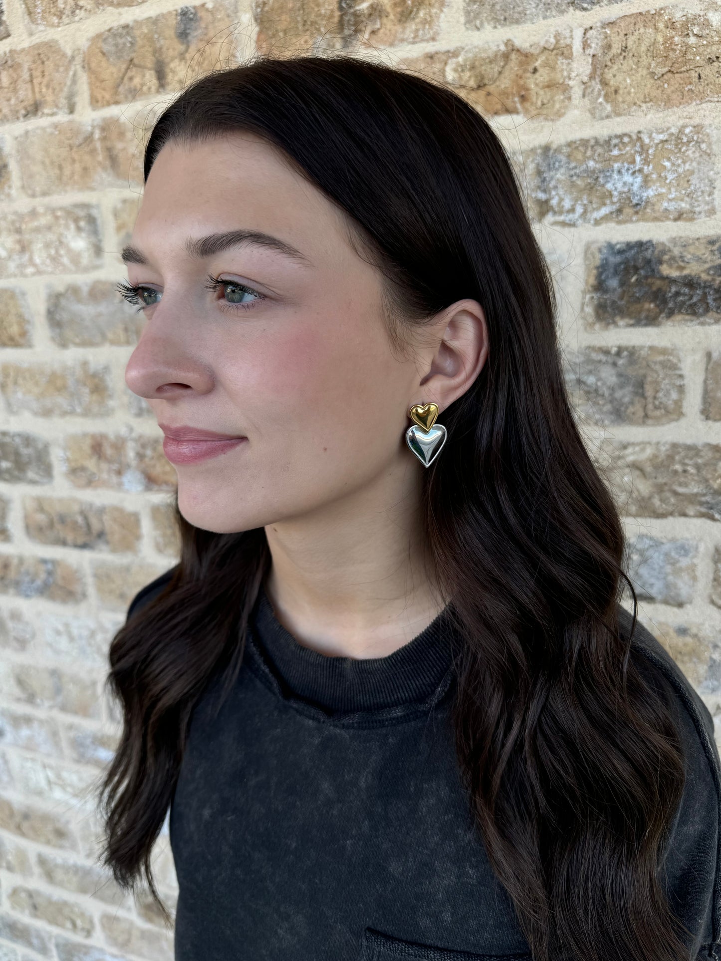 GOLD AND SILVER HEART EARRING