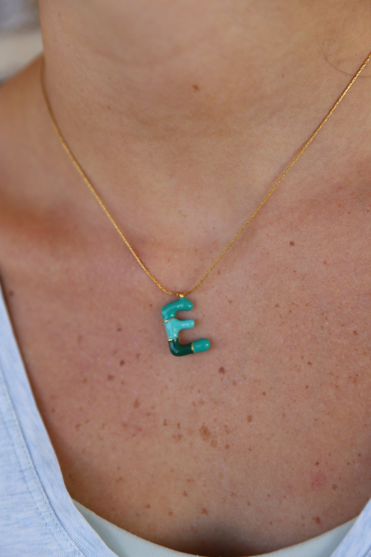 THREE TONED GREEN INITIAL NECKLACE