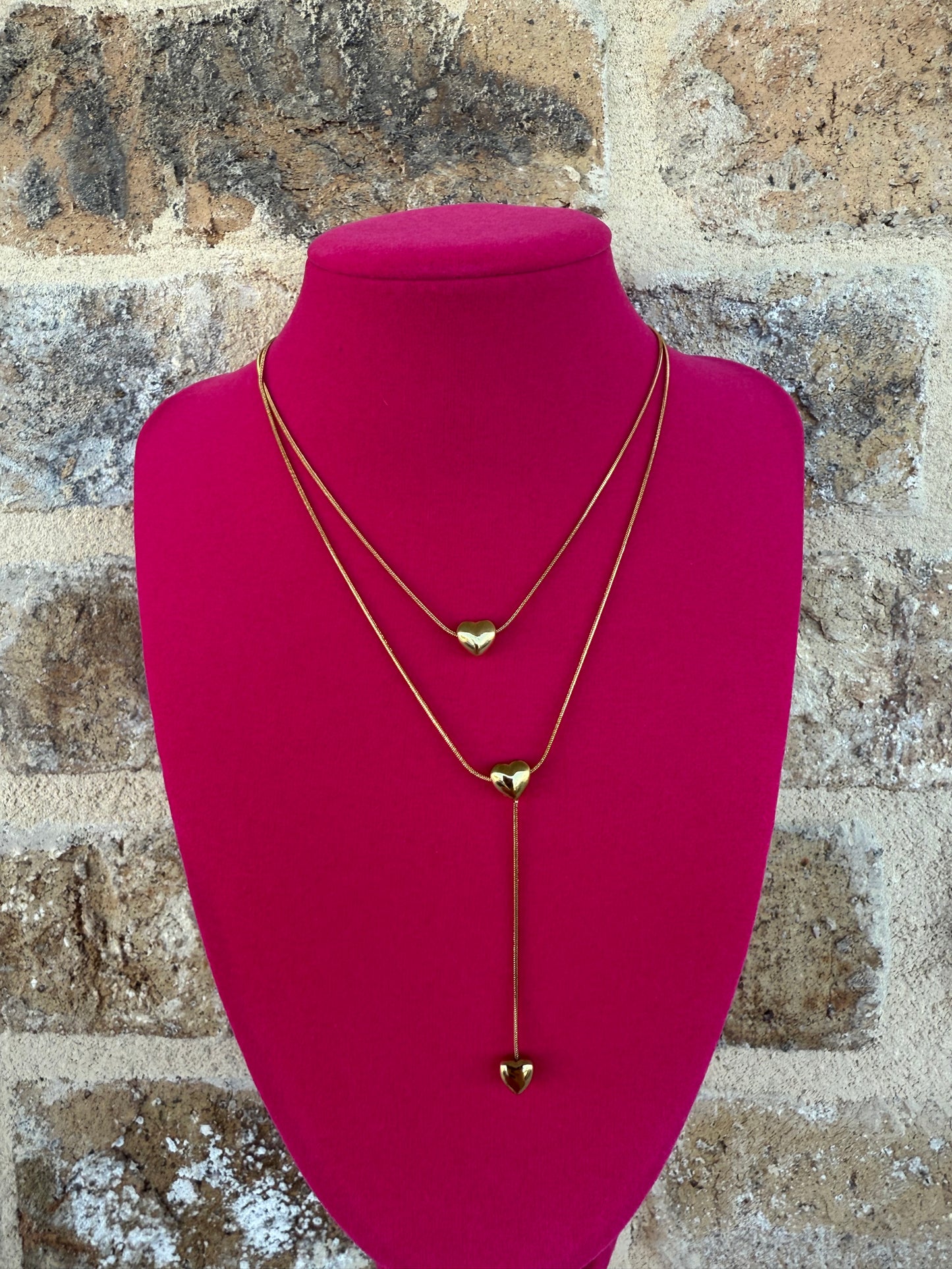 LAYERING DOUBLE CHAIN HEART NECKLACE