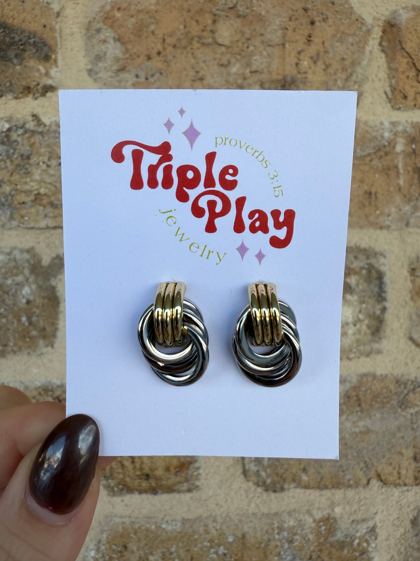 SMALL SILVER AND GOLD KNOT EARRING