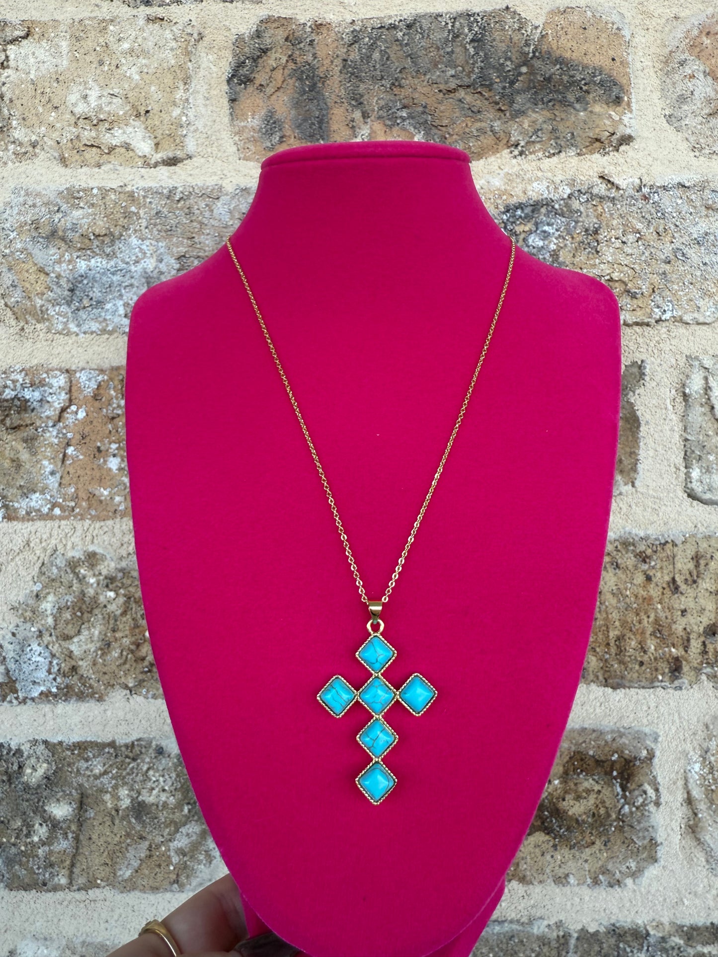 SQUARED TURQUOISE CROSS NECKLACE