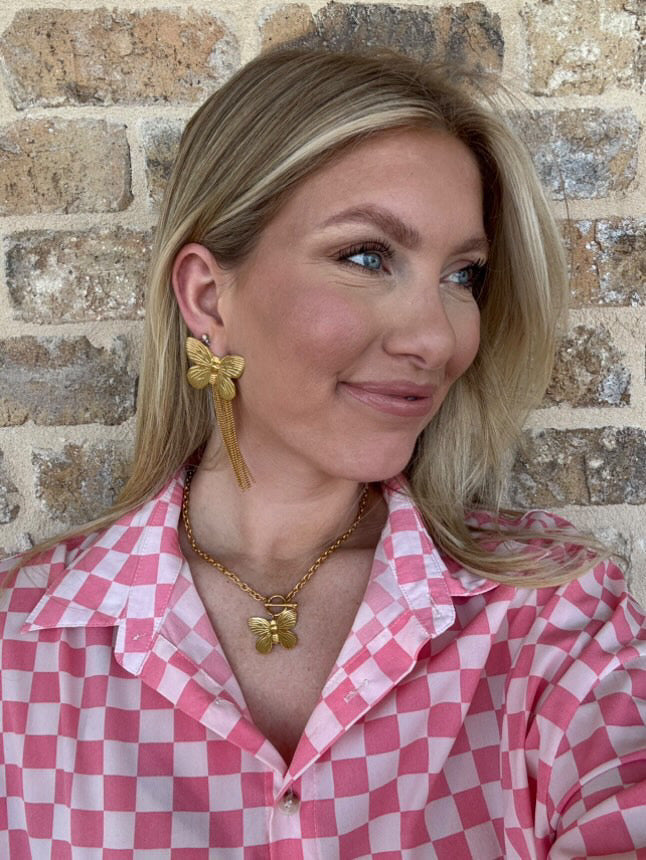 BUTTERFLY WITH TASSELS EARRING