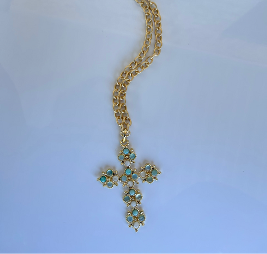 BIG TURQUOISE CROSS NECKLACE