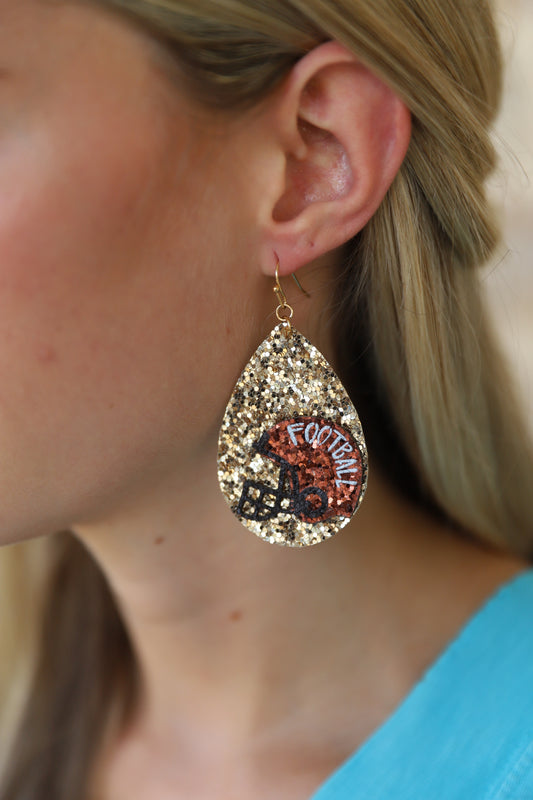 GOLD SPARKLE FOOTBALL EARRINGS