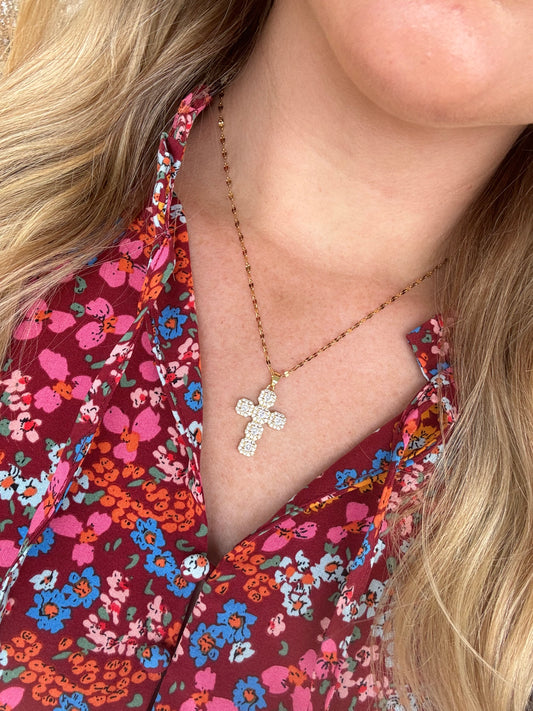 SQUARE DIAMOND CROSS NECKLACE