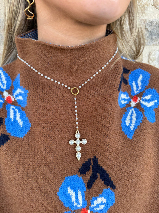 PEARL CHAIN WITH HANGING CROSS