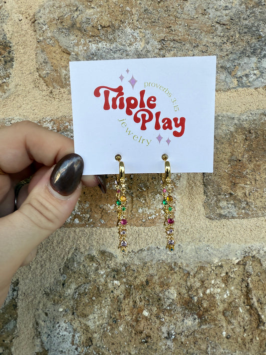 MULTI COLORED STONE DANGLE EARRING