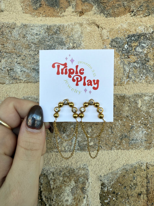 HALF CIRCLE DIAMOND DANGLE EARRINGS