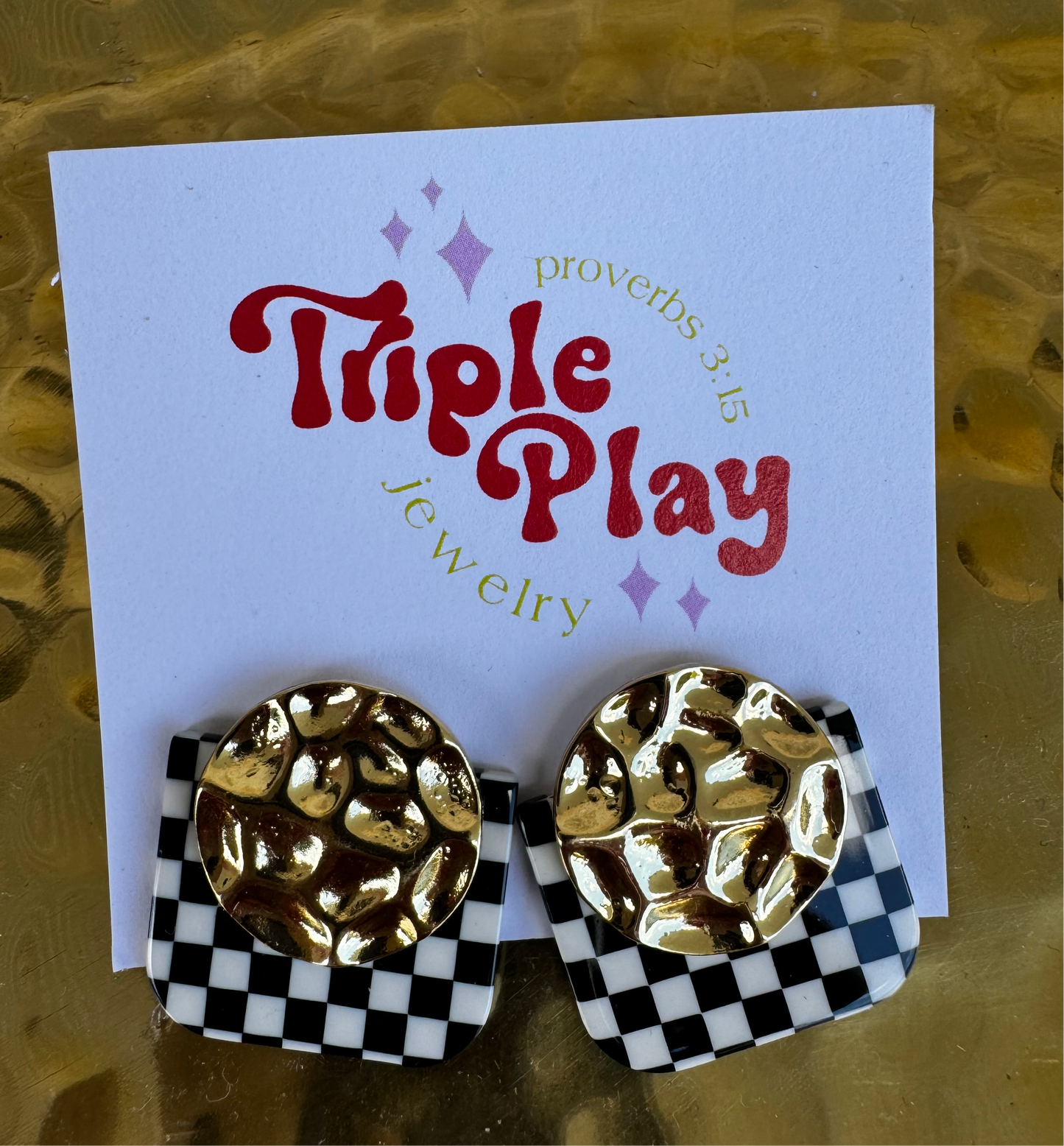 CHECKERED GOLD EARRINGS