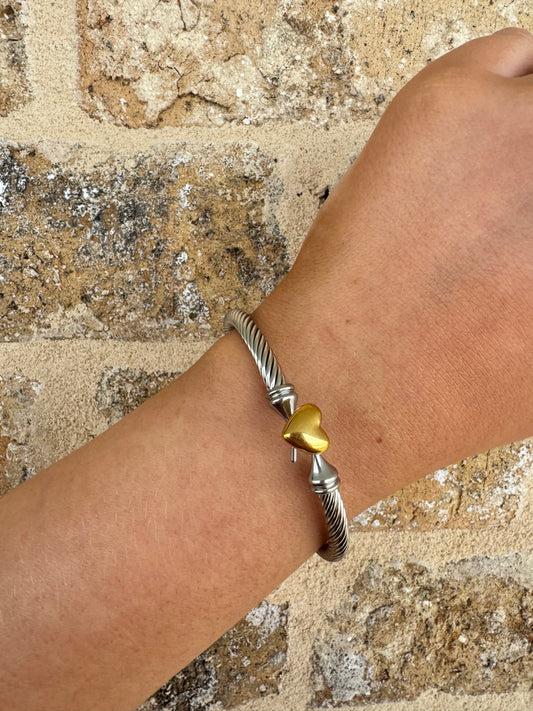 SILVER BRACELET WITH GOLD HEART