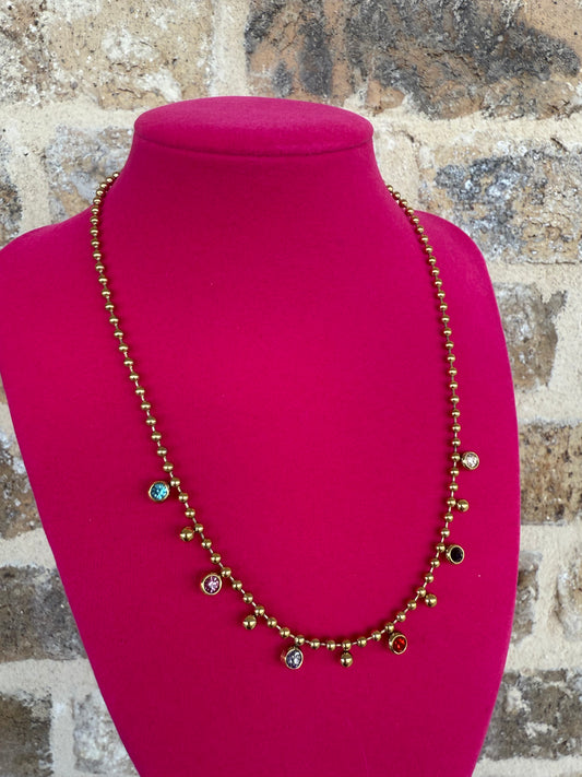 MULTI COLORED STONE LAYERING NECKLACE