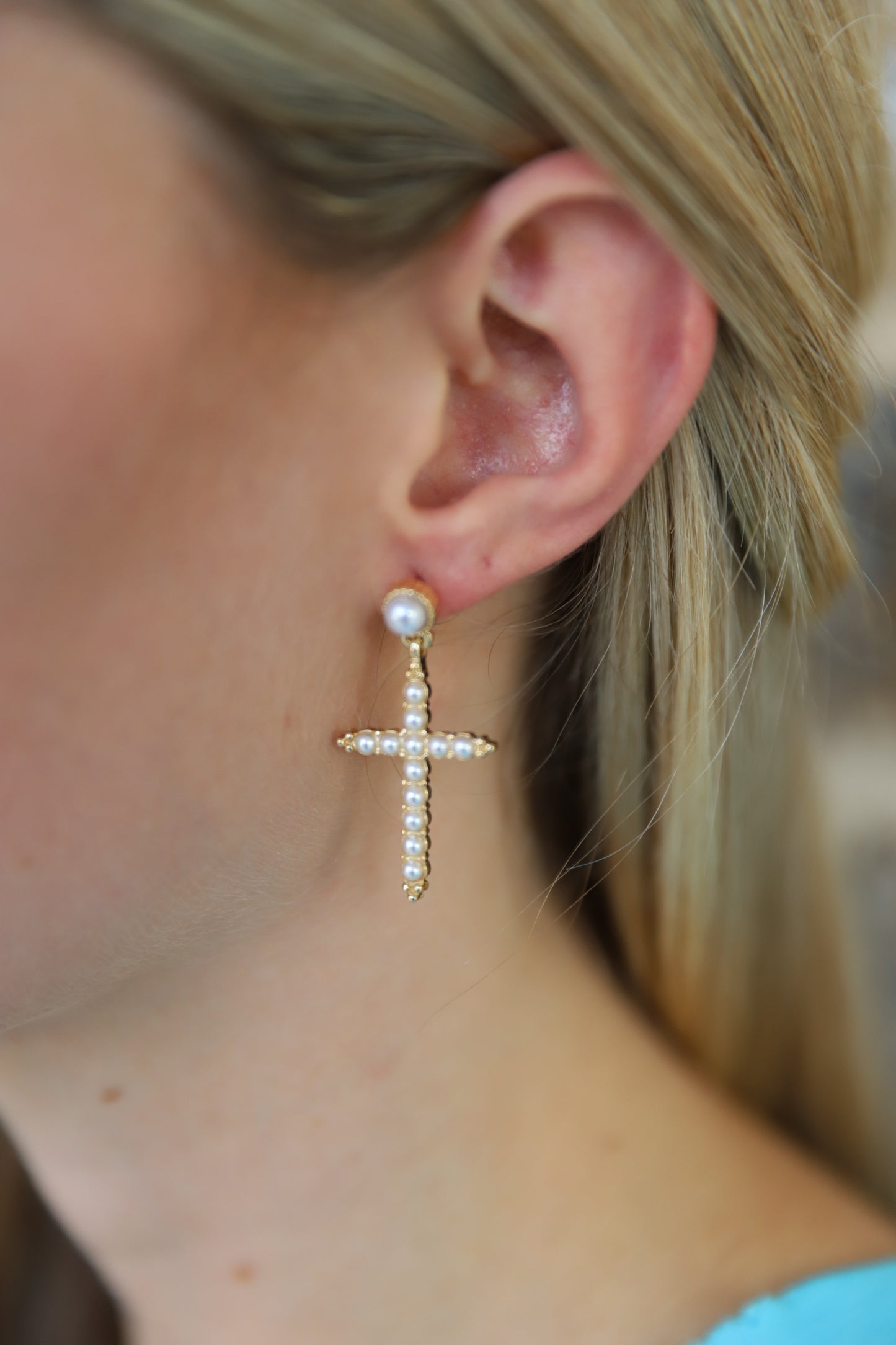 PEARL CROSS EARRINGS