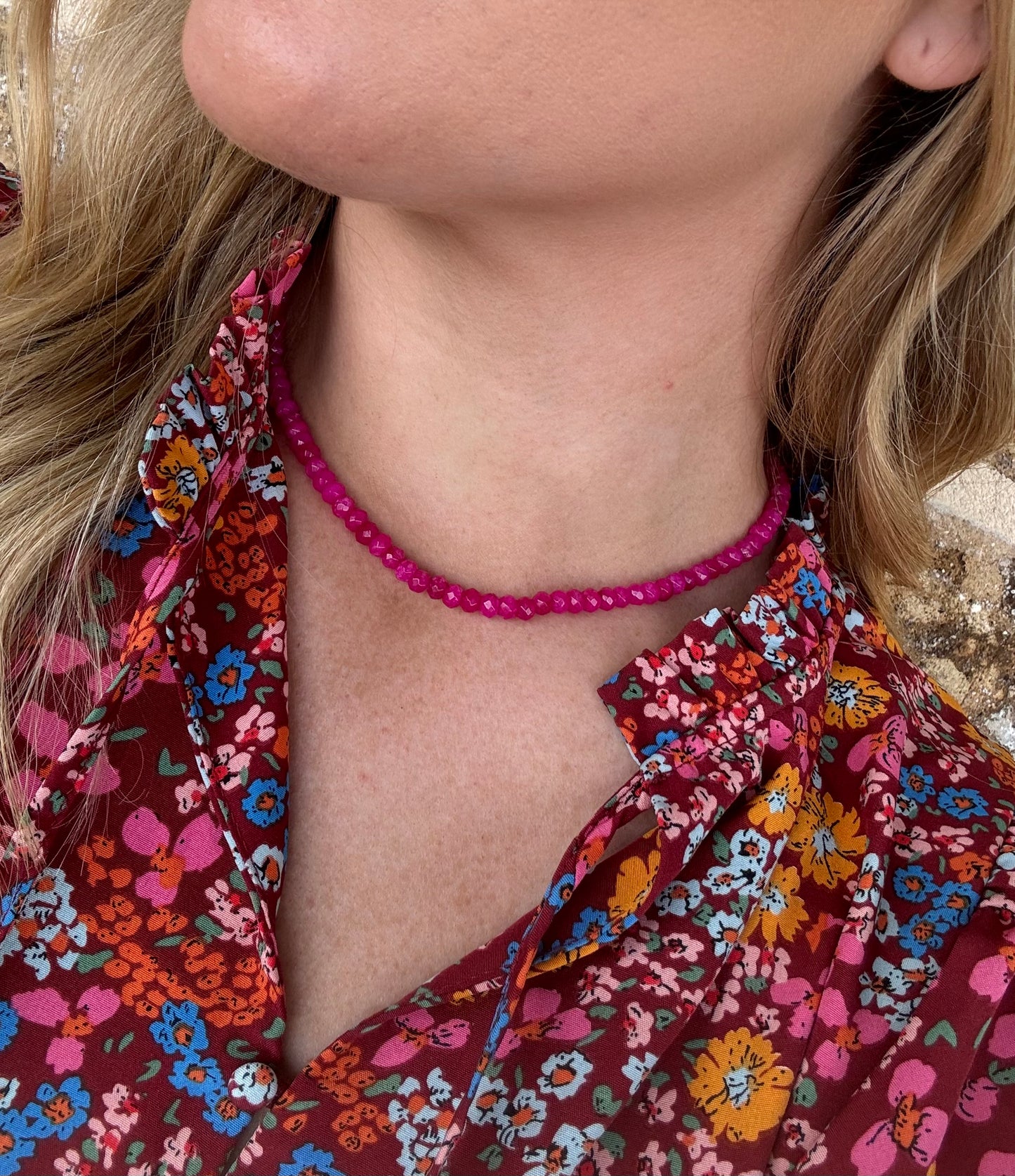 HOT PINK BEADED NECKLACE