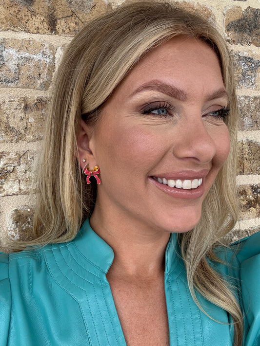 HOT PINK BOW EARRINGS