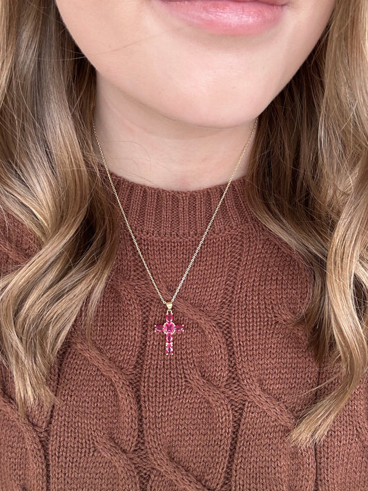 ROSE DIAMOND CROSS NECKLACE