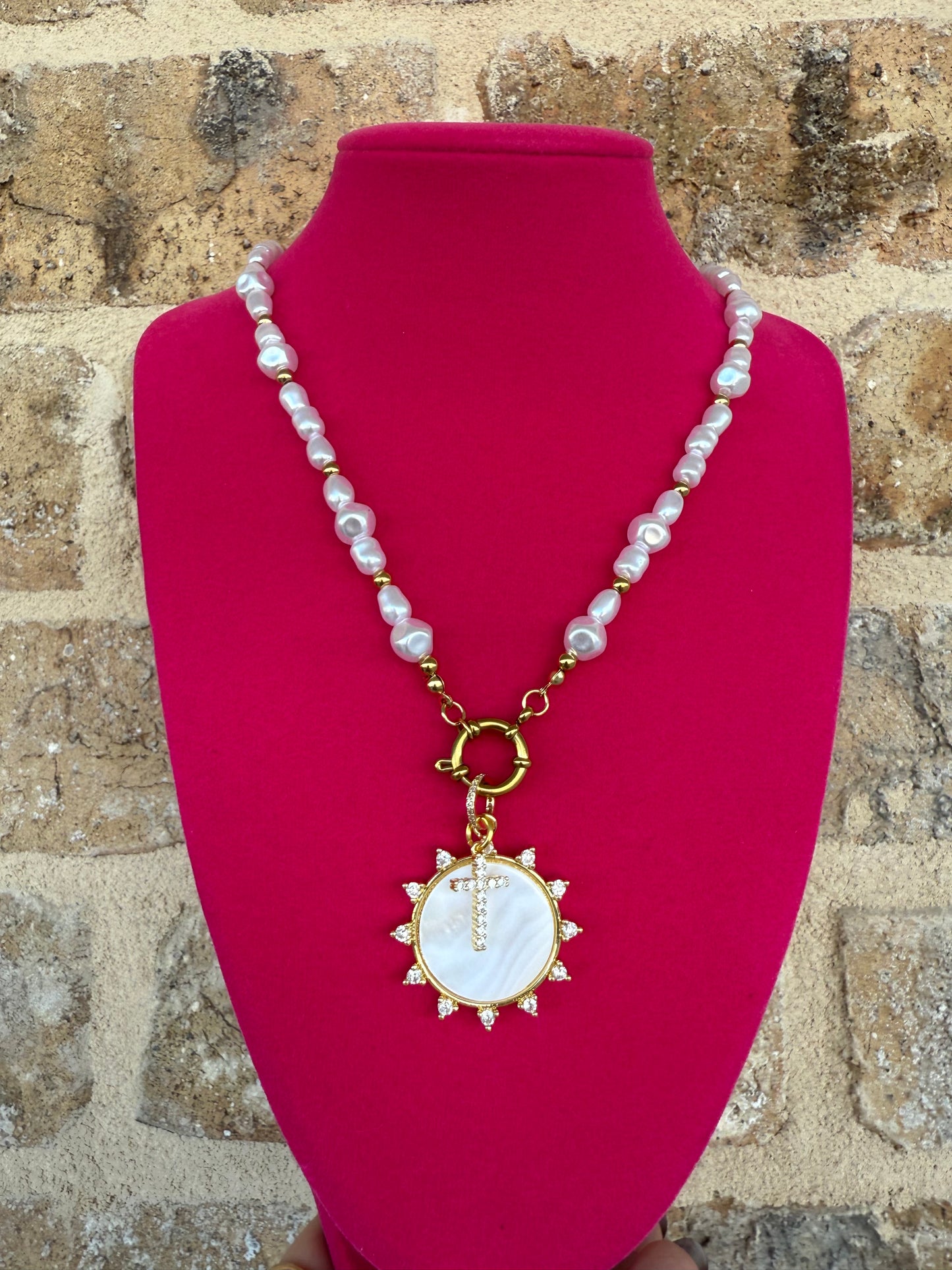 PEARL SUN WITH CROSS NECKLACE