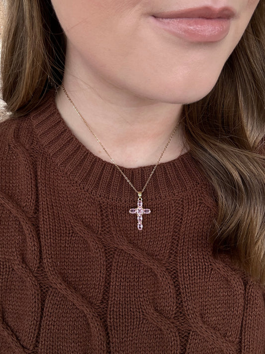 LIGHT PINK CROSS NECKLACE